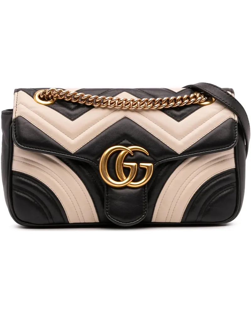 Gucci Hobo Bags Medium GG Marmont Bicolor Matelasse Leather Should schwarz Schwarz