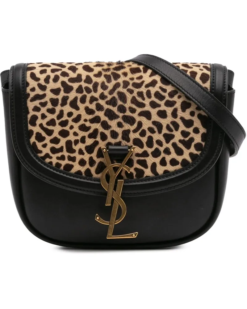 Saint Laurent Hobo Bags Small Calfskin and Pony Hair Leopard Print Kaia Cr schwarz Schwarz