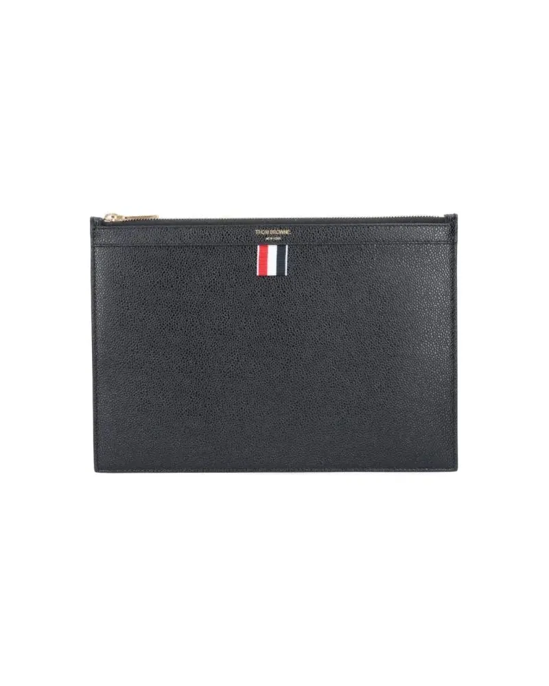Thom Browne Portemonnaies Rectangular Pouch In Hammered Black Leather schwarz Schwarz