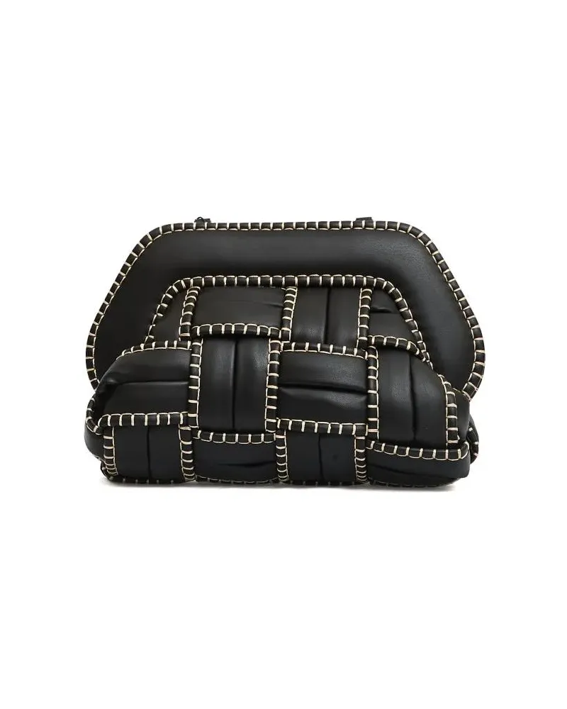 THEMOIRÈ Clutches Structured Woven Clutch With Beige Stitching schwarz Schwarz