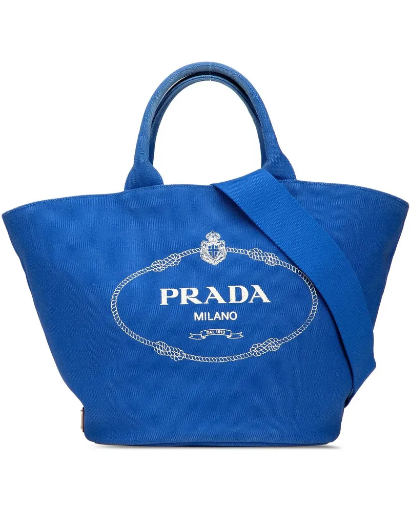 Prada Hobo Bags Medium Canvas Canapa Logo Convertible Shopping Tot blau Blau