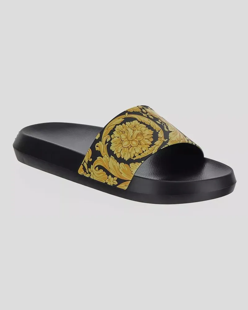 Versace Loafer Black Slippers With Barocco Print In Rubber schwarz Schwarz