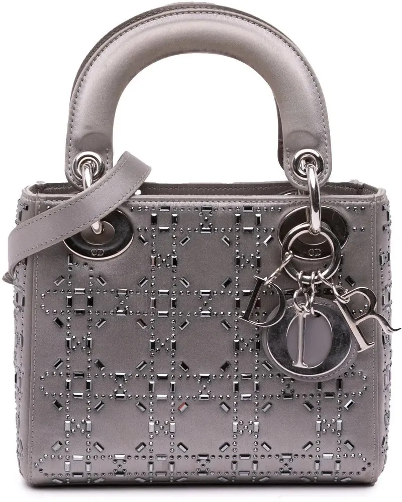 Dior Hobo Bags Mini Satin Cannage Strass Crystal Embellished Lady grau Grau