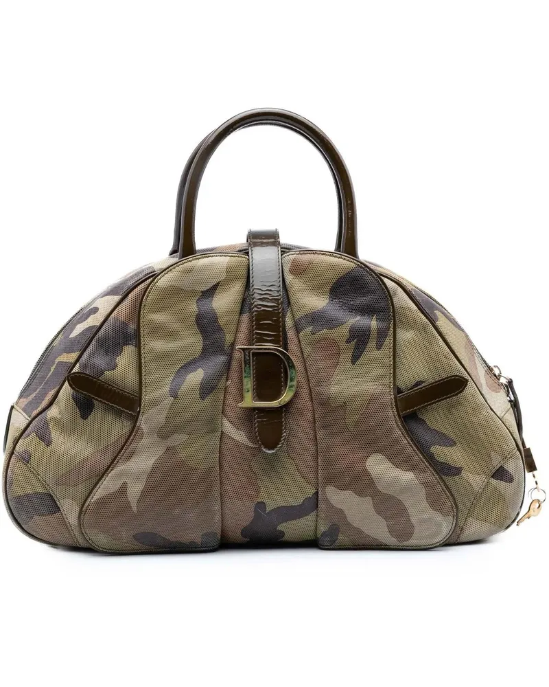 Dior Crossbody Bags Camouflage Coated Canvas Double Saddle Bowler Bag grün Grün