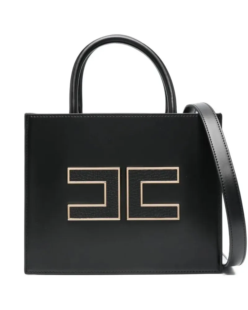Elisabetta Franchi Crossbody Bags Structured Black Handbag With Gold Logo Accents schwarz Schwarz
