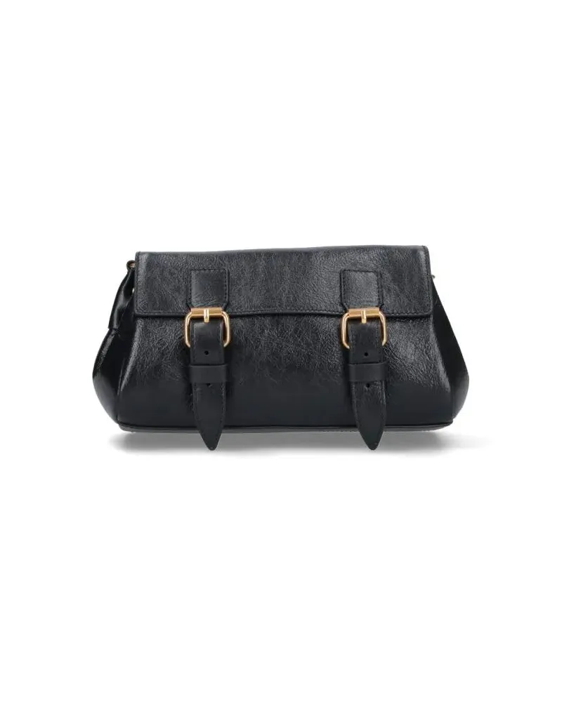 Dries van Noten Crossbody Bags Rectangular Black Bag With Gathered Texture schwarz Schwarz