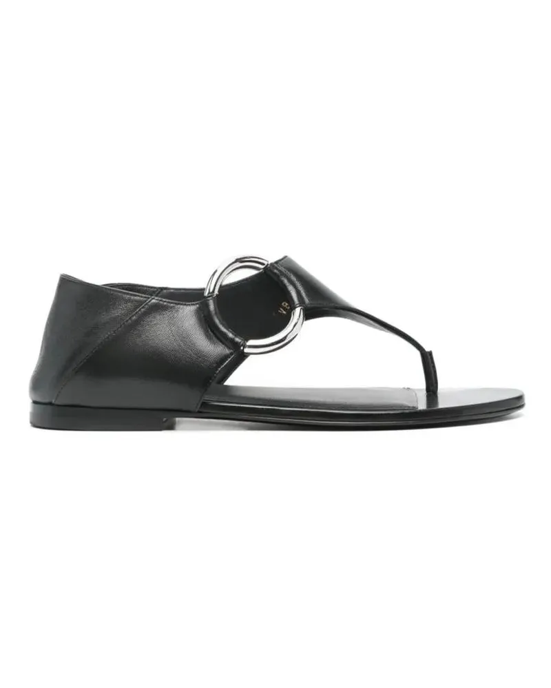 Saint Laurent Sandalen Ring Leather Flat Sandals With Silver-Tone Hardwar schwarz Schwarz