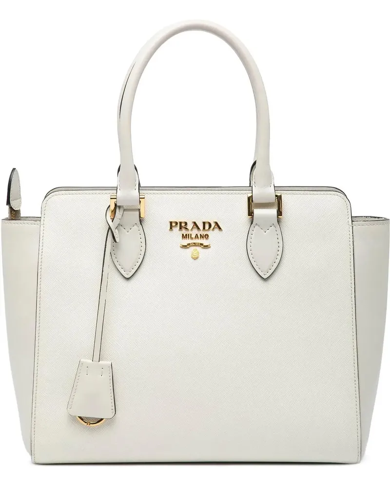 Prada Hobo Bags Small Soft Calf Trimmed Saffiano Zippered Tote weiß Weiß