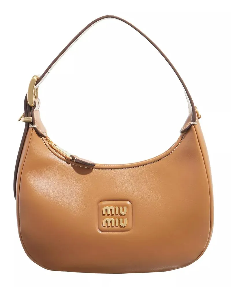 Miu Miu Crossbody Bags Logo Plaque Leather Shoulder Bag Braun