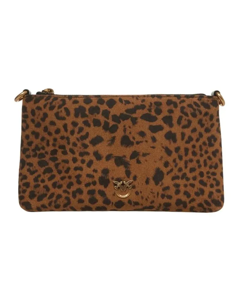 Pinko Hobo Bags Compact Brown Leather Shoulder Bag With Animal Pri braun Braun