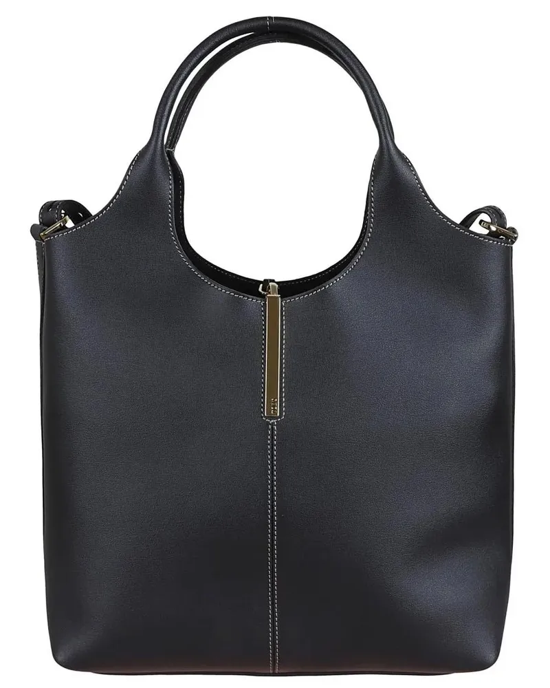 TOD'S Hobo Bags Dual Handle Black Leather Handbag With Zip Closure schwarz Schwarz