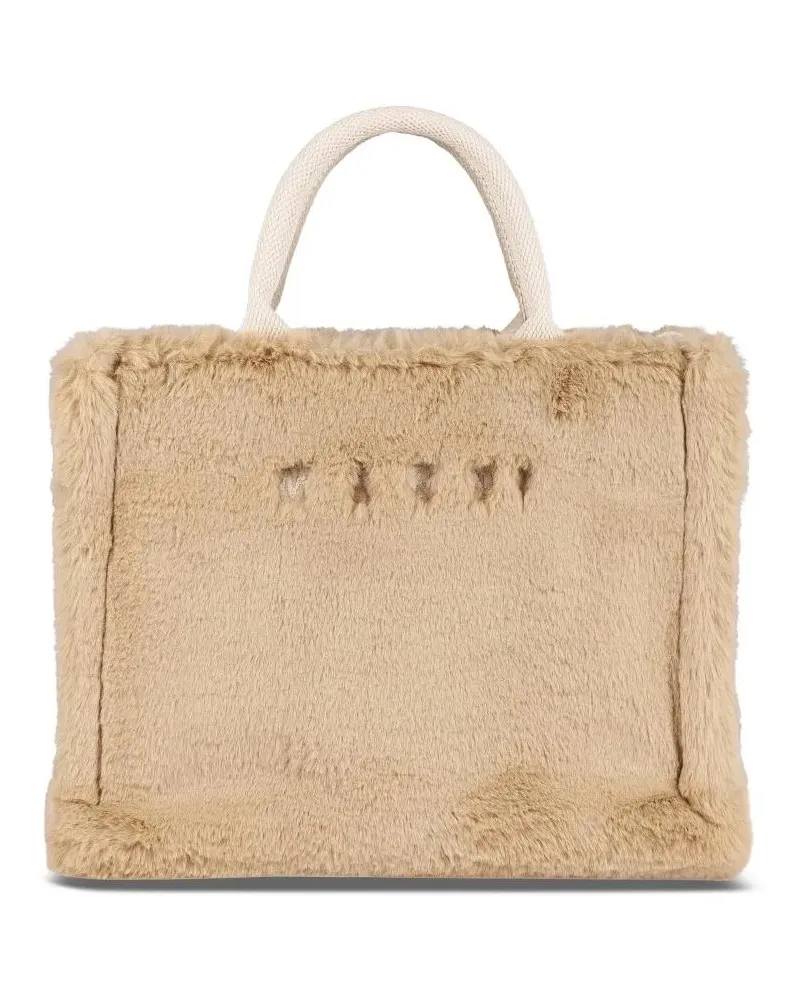 Marni Shopper & Totes Small Rectangular Basket Bag With Plush Faux Fur F beige Beige