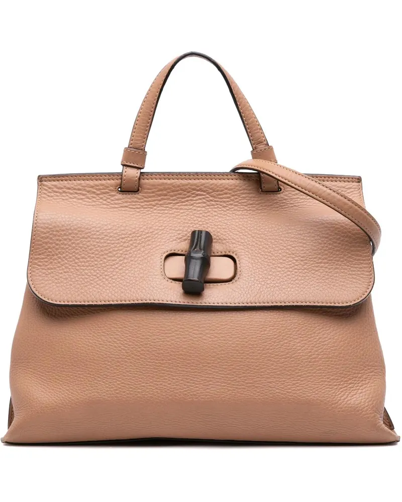 Gucci Hobo Bags Medium Leather Bamboo Daily Satchel braun Braun