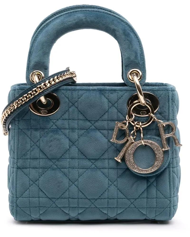 Dior Hobo Bags 2020 Mini Velvet Cannage Lady Dior blau Blau