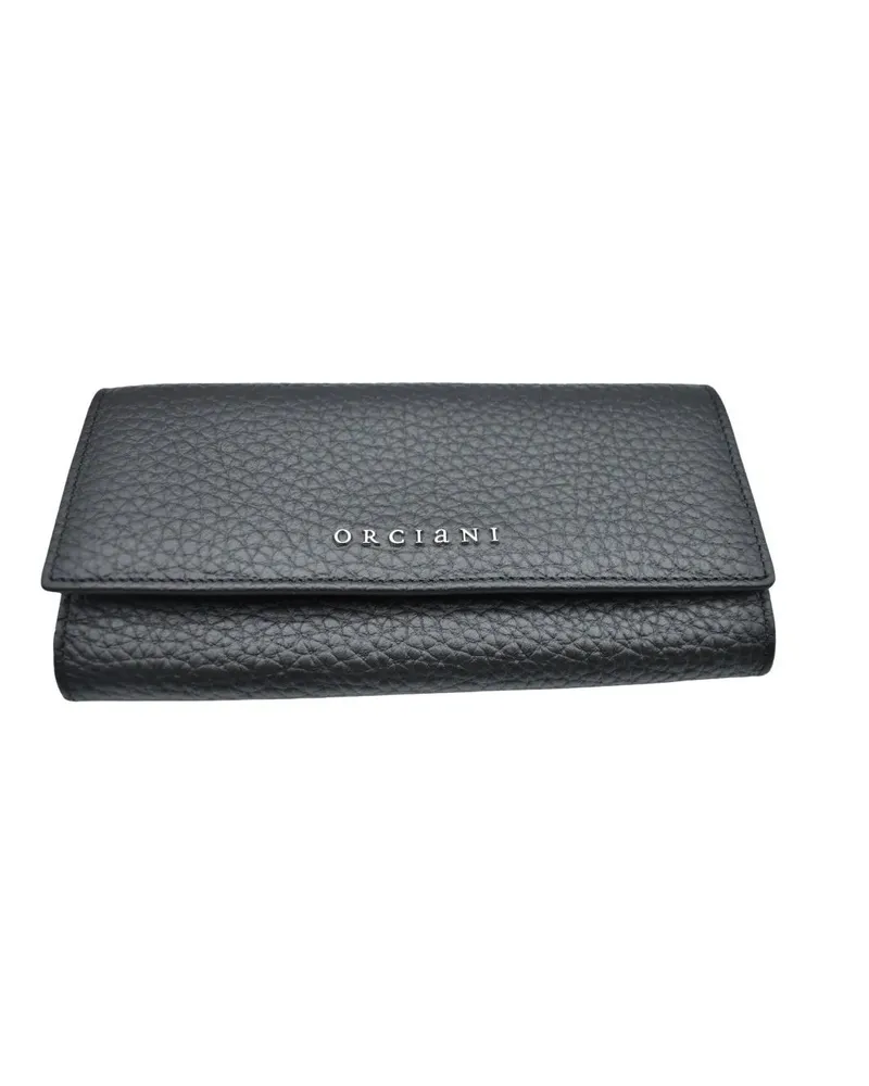 Orciani Portemonnaie Textured Black Wallet With Fold-Over Design schwarz Schwarz