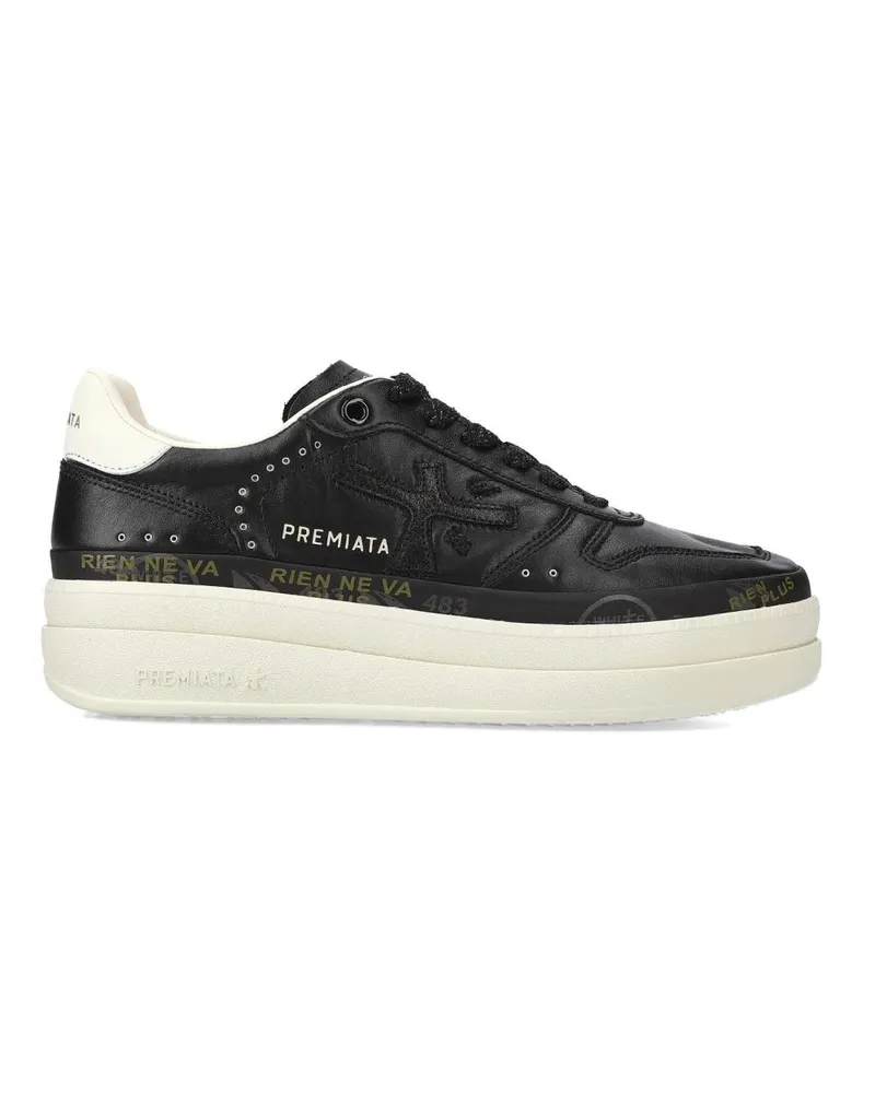 Premiata Low-Top Sneaker Sneakers Micol In Black Leather Topponcino White schwarz Schwarz