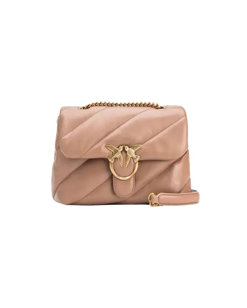 Pinko Hobo Bags Quilted Beige Leather Shoulder Bag With Distinctiv beige Beige