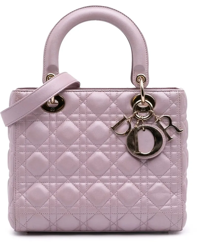 Dior Hobo Bags Medium Pearlescent Lambskin Cannage Lady Dior rosa Gold