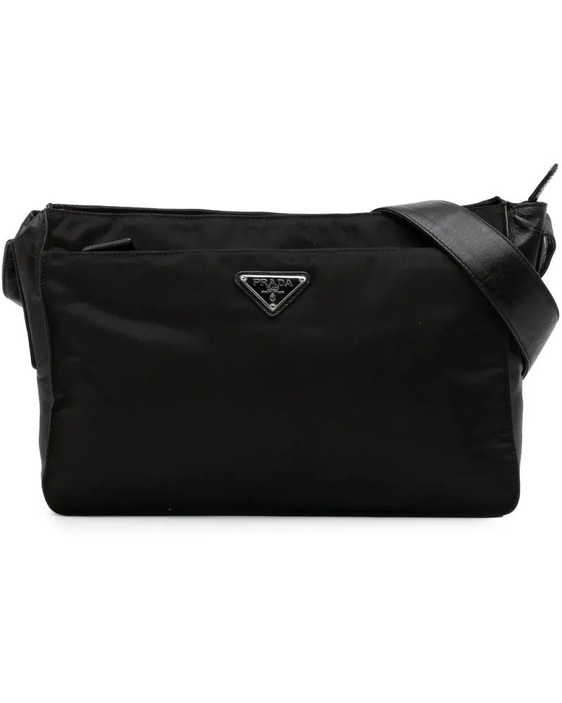 Prada Hobo Bags 2000-2013 Tessuto Zip Top Shoulder Bag schwarz Schwarz