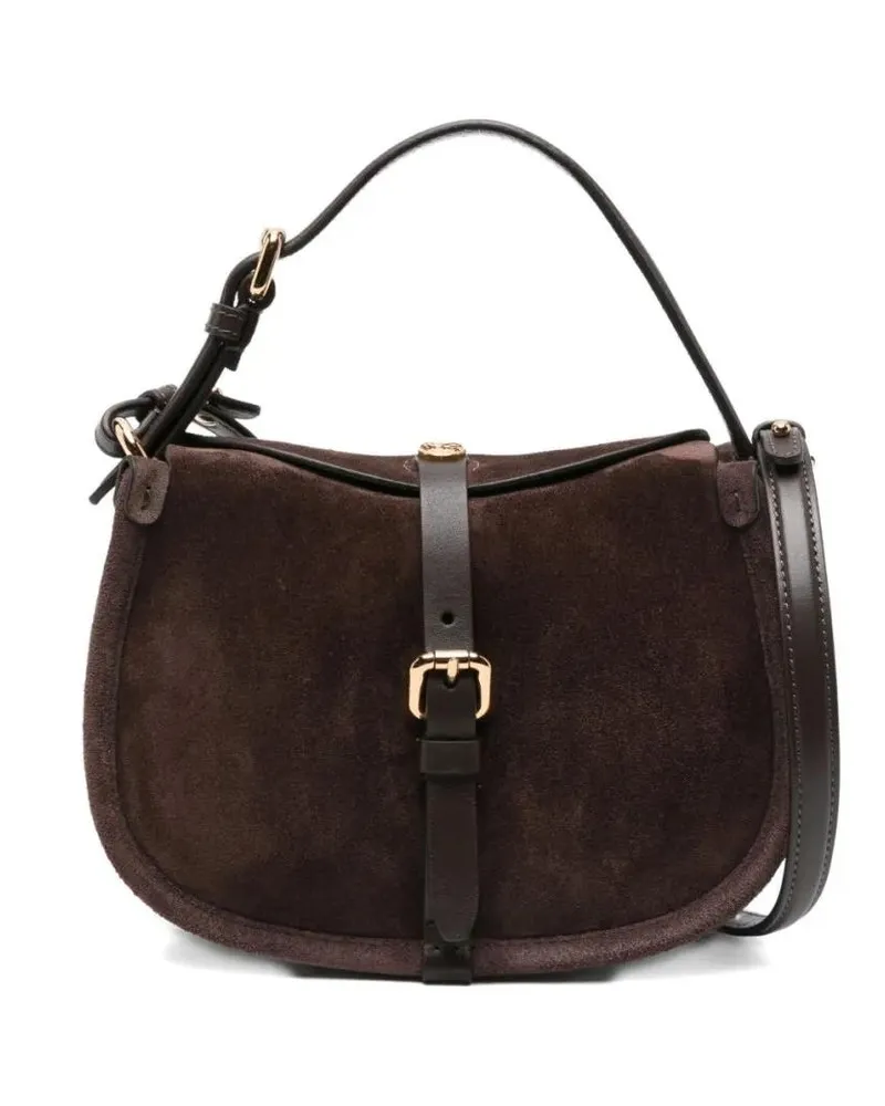 Etro Hobo Bags Saddle-Shaped Dark Brown Suede Bag With Gold Accen braun Braun