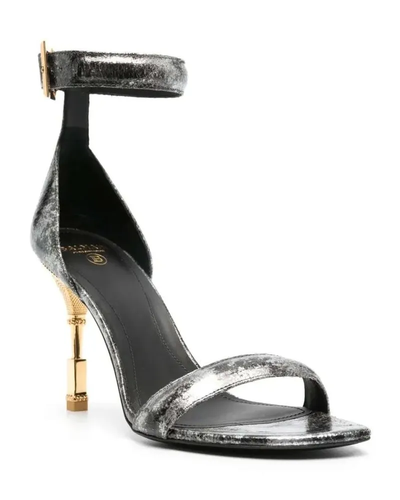 Balmain Sandalen Metallic-Effect Leather Sandals schwarz Schwarz