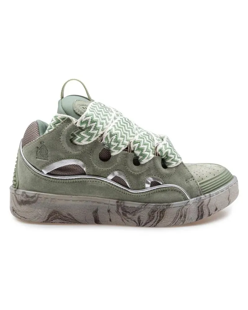 Lanvin Low-Top Sneaker Green Leather And Mesh Curb Sneakers grün Grün