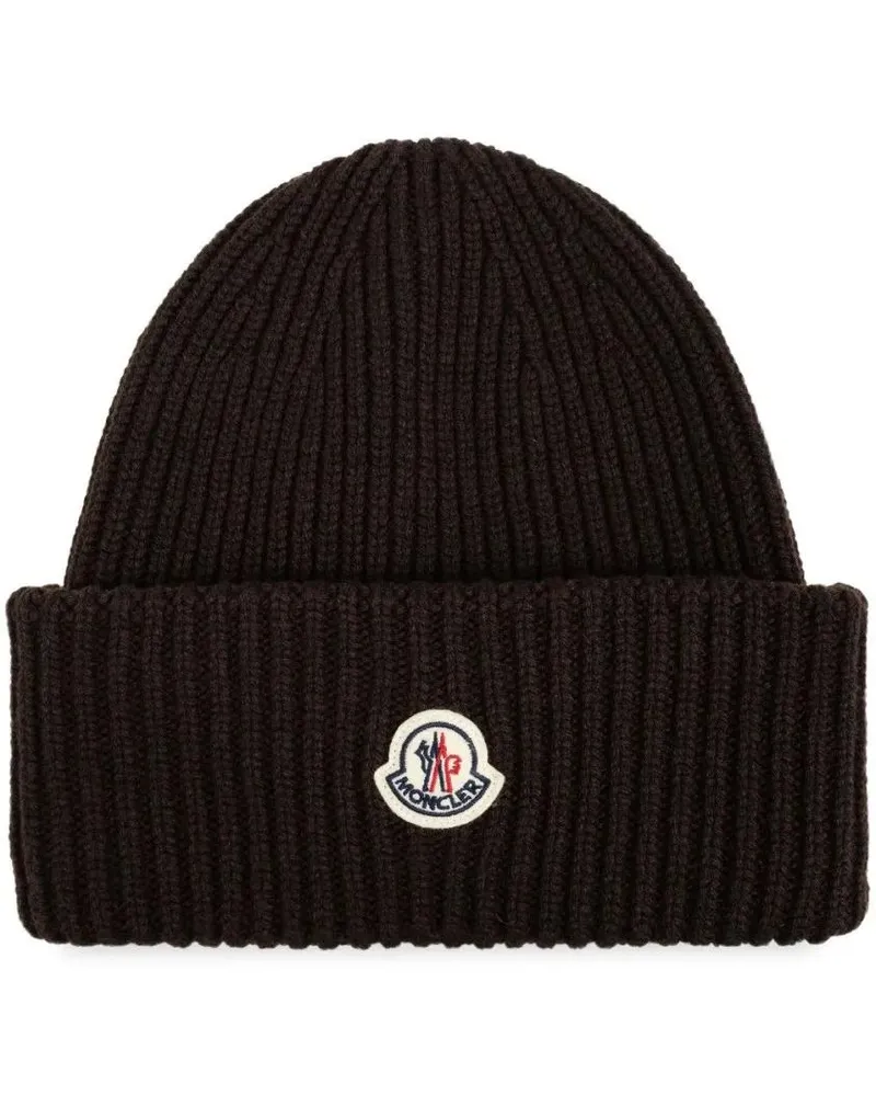 Moncler Caps & Mützen Ribbed Knit Hat With Folded Cuff schwarz Schwarz