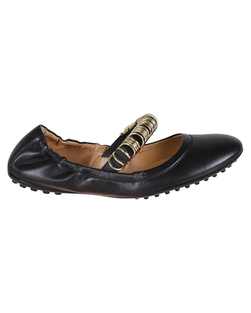 TOD'S Ballet Flats With Gold Buckle Detail schwarz Schwarz