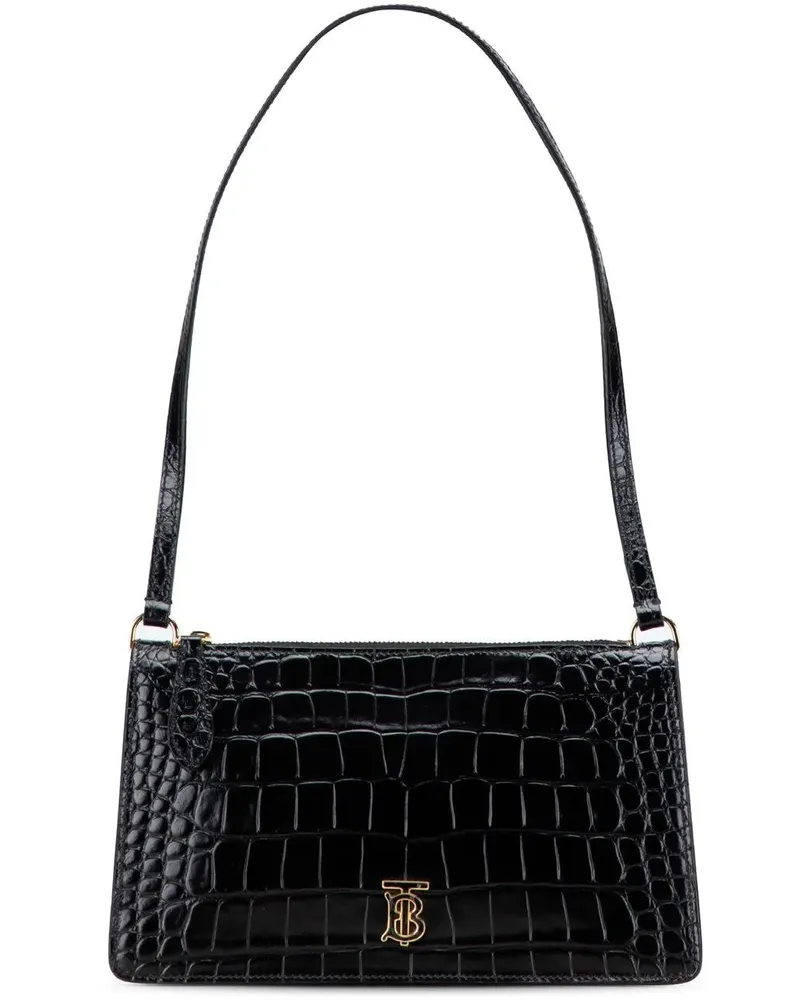 Burberry Hobo Bags Small Crocodile Embossed Leather TB Shoulder Bag schwarz Schwarz