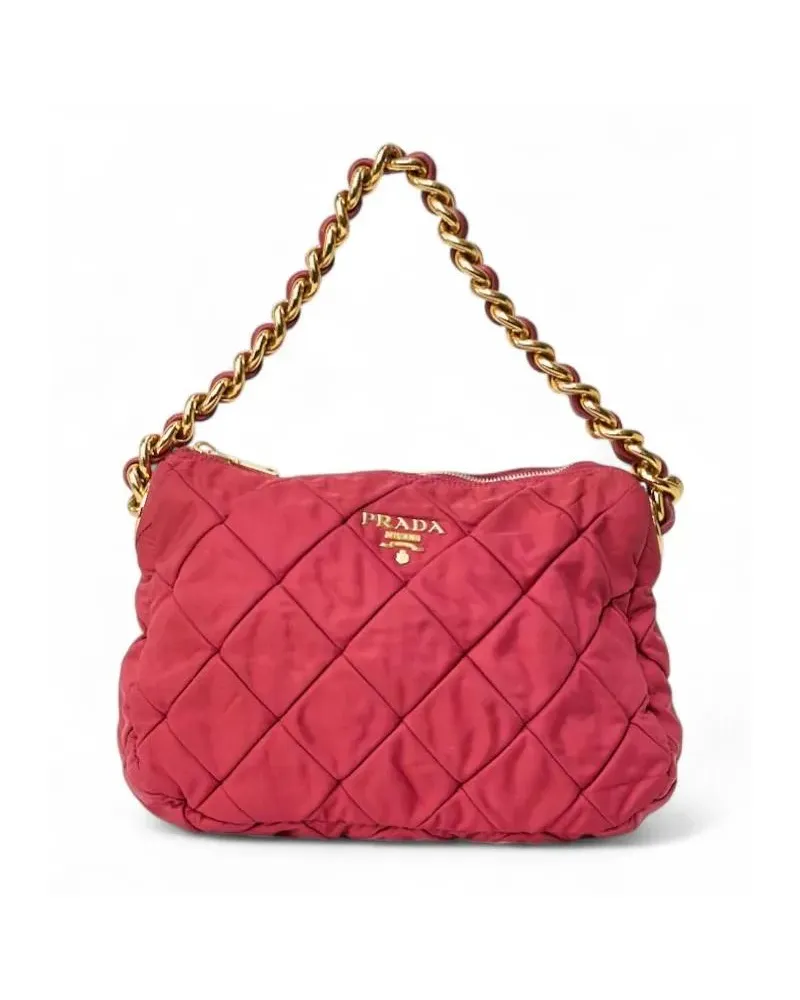Prada Hobo Bags Quilted Nylon Chain Shoulder Bag In Fuchsia rot Rot