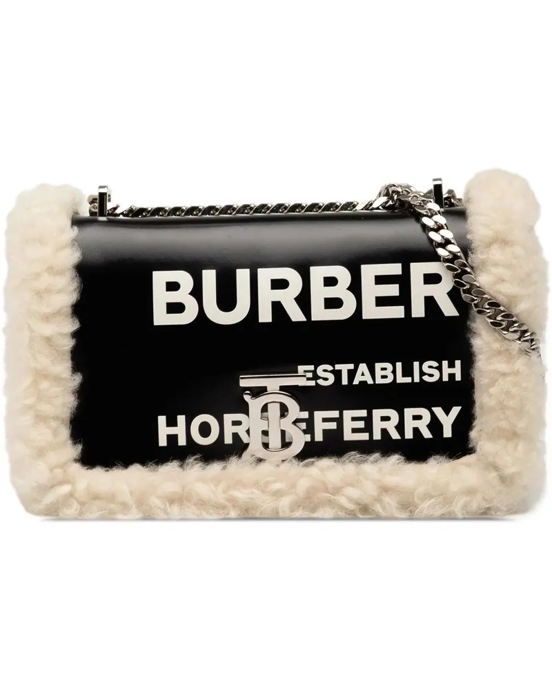 Burberry Hobo Bags Small Shearling Trimmed Coated Canvas Lola Crossbo schwarz Schwarz