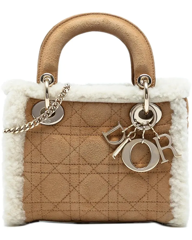 Dior Hobo Bags Mini Suede Cannage with Shearling Trim Lady Dior braun Braun