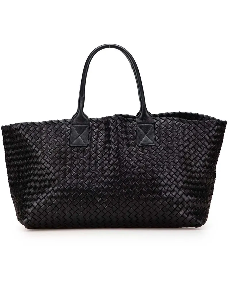 Bottega Veneta Shopper Medium Lambskin Intreccio Cabat Tote schwarz Schwarz