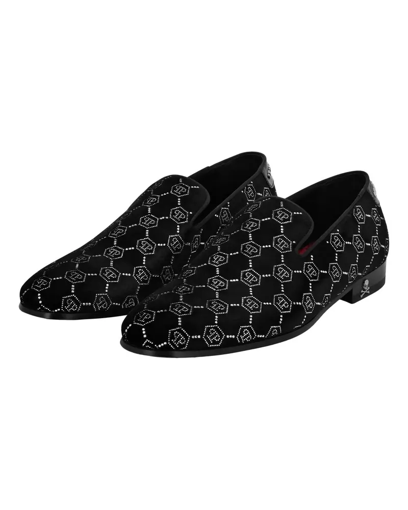 Philipp Plein Slipper & Pantoletten Loafer Monogram Mit Schmucksteinen schwarz Schwarz
