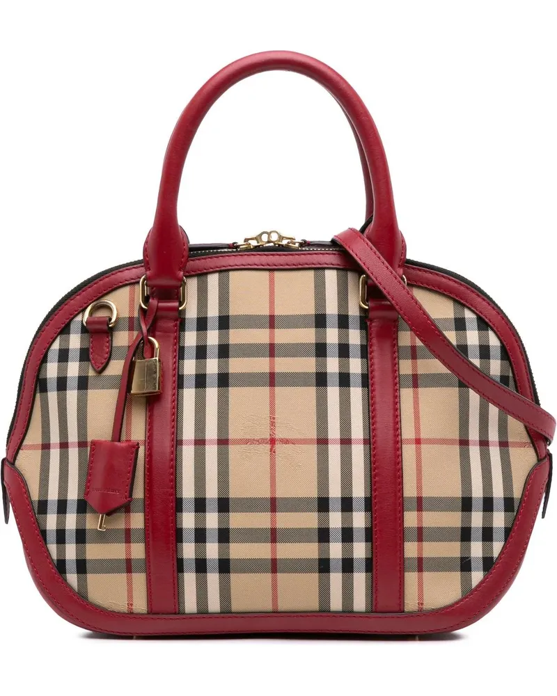 Burberry Hobo Bags Small Haymarket Check Canvas Orchard Bowling Bag braun Braun