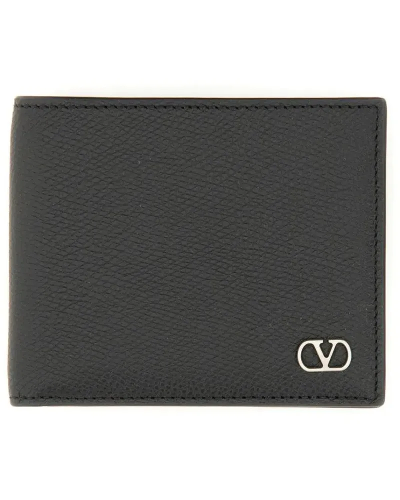 Valentino Garavani Portemonnaies Textured Leather Wallet With Subtle Logo Detail schwarz Schwarz