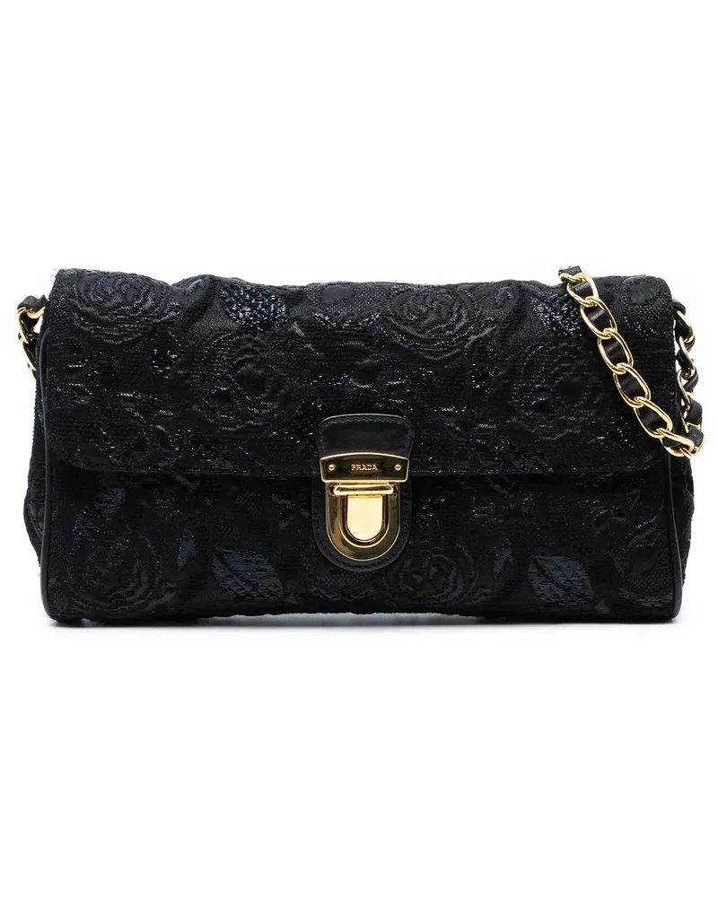 Prada Hobo Bags Tessuto Lurex Flap Crossbody schwarz Schwarz