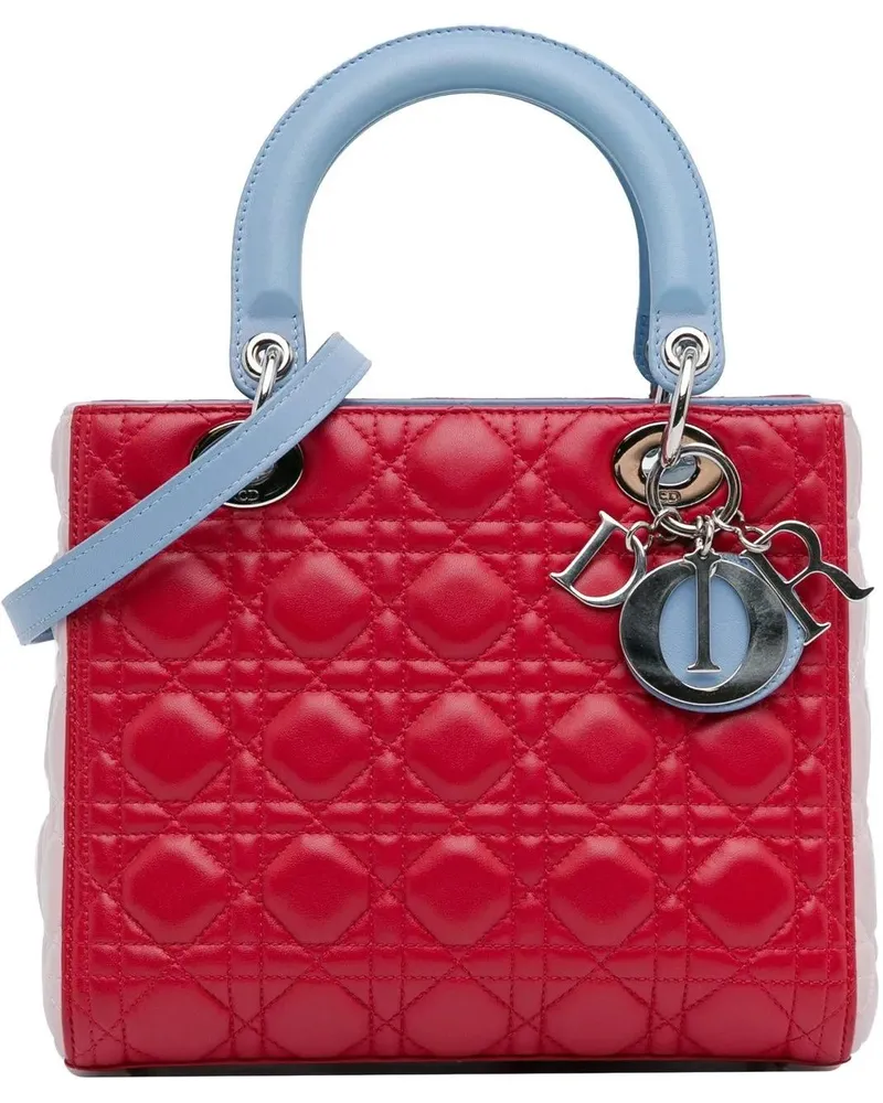 Dior Hobo Bags 2014 Medium Tricolor Lambskin Cannage Lady Dior rot Rot
