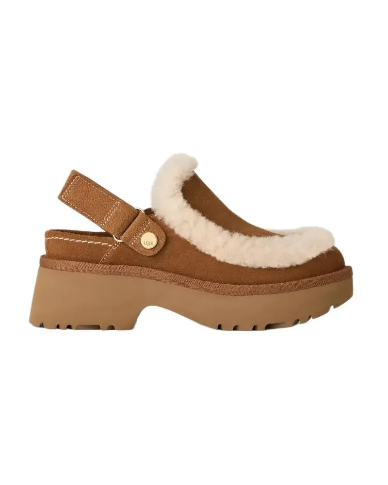 UGG Sandalen Suede Leather Clog With Sheepskin Trim braun Braun