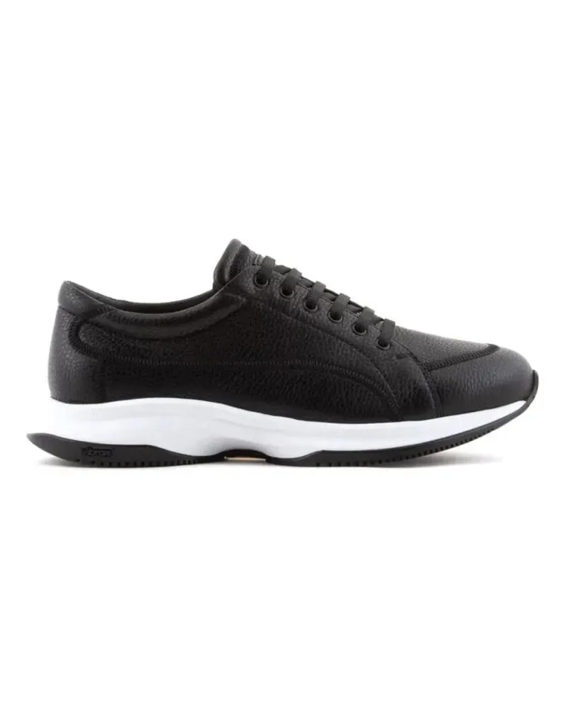 Giorgio Armani Low-Top Sneaker Elegant Black Leather Trainers With Textured Finis schwarz Schwarz