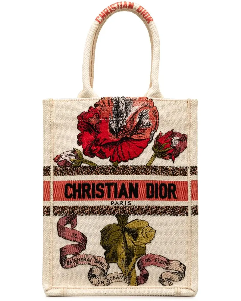 Dior Shopper Fleurs Bibliques Embroidery Vertical Book Tote braun Braun