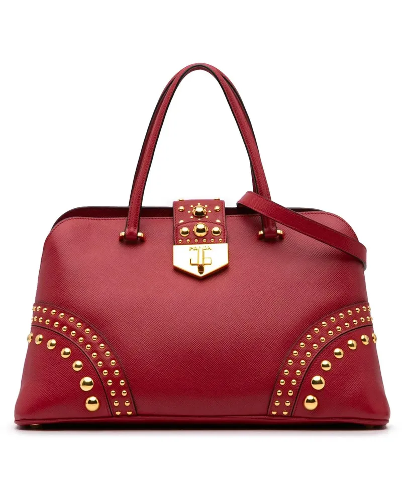 Prada Hobo Bags 2013-2024 Studded Saffiano Cuir Promenade Satchel rot Rot