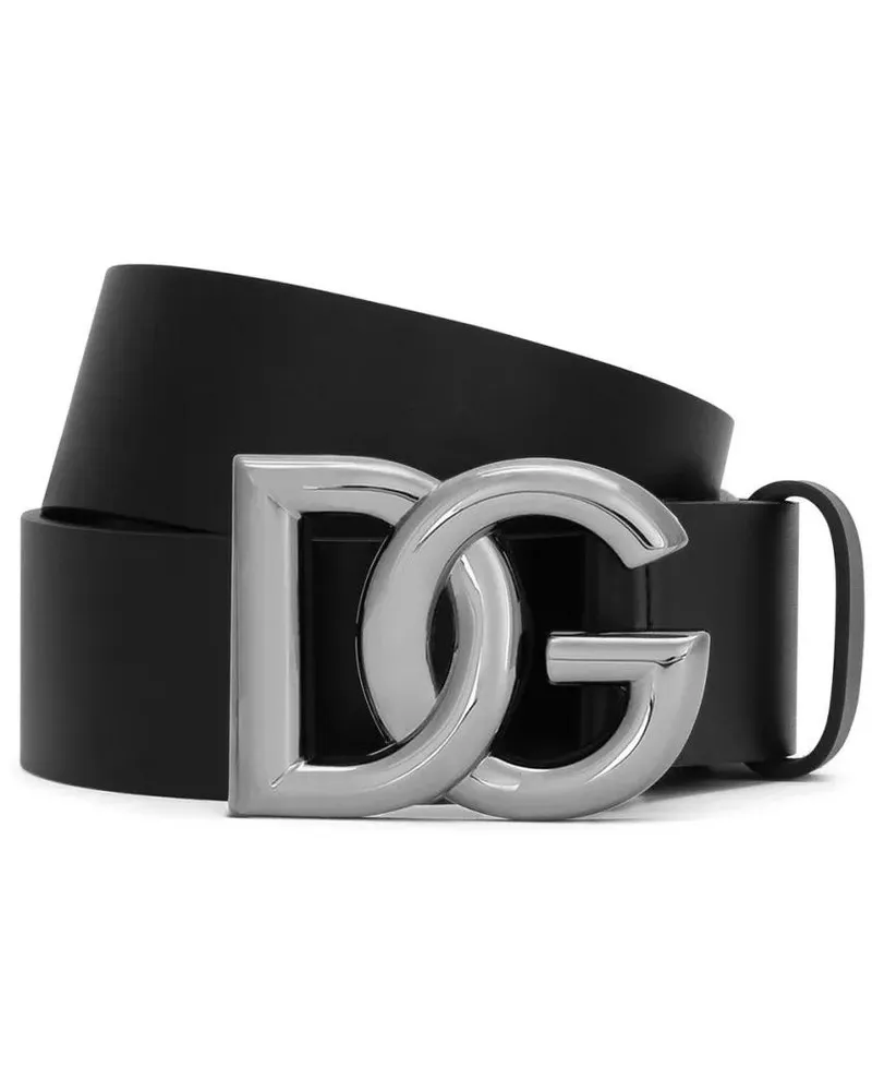 Dolce & Gabbana Gürtel Black Calf Leather Belt With Logo Buckle schwarz Schwarz