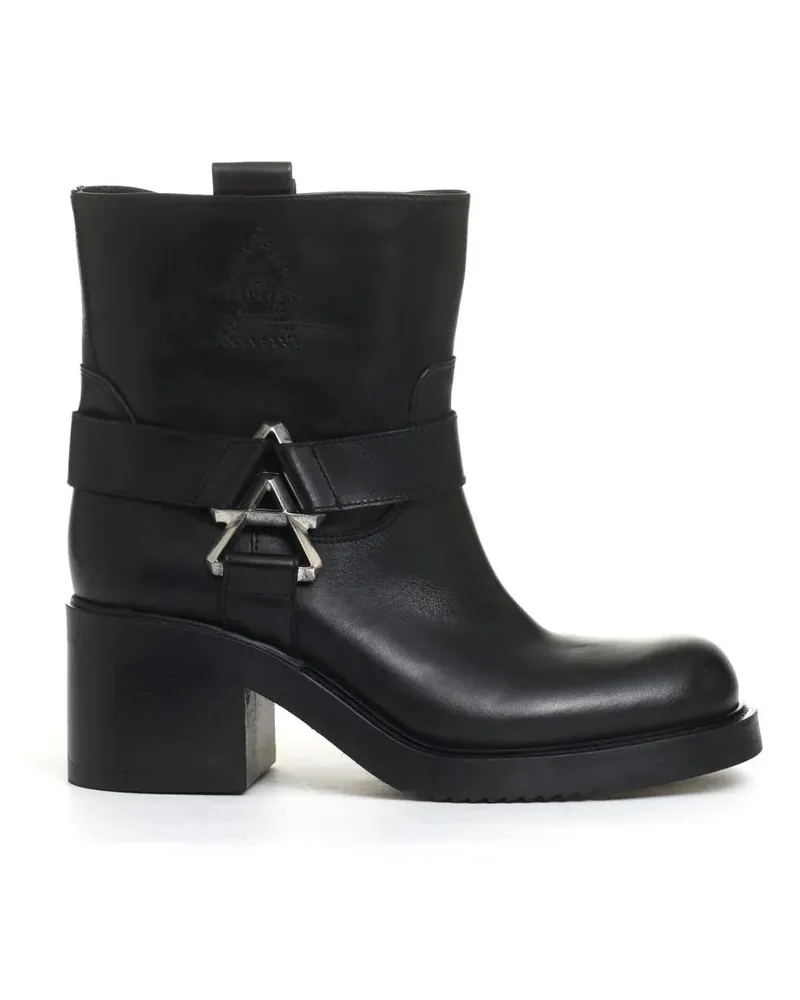 Elena Iachi Stiefel Low Biker Buckles And Zipper Silver Heel 60 Mm schwarz Schwarz
