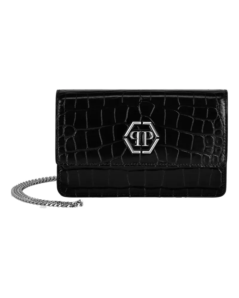 Philipp Plein Hobo Bags Umhängetasche Hexagon Crocco Print schwarz Schwarz