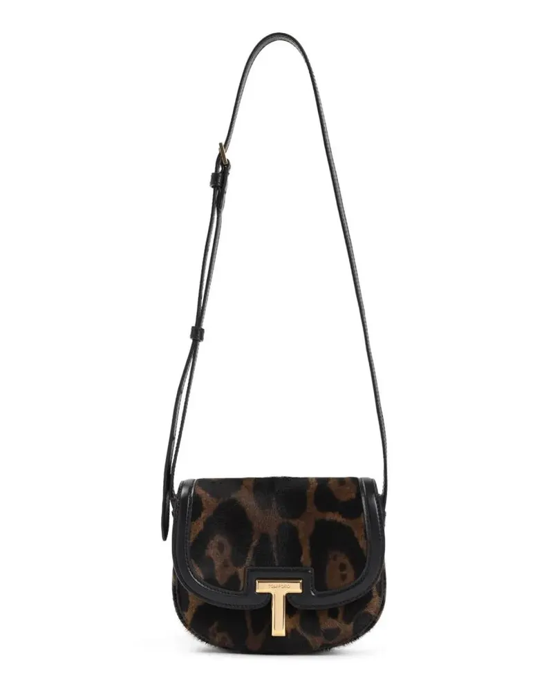 Tom Ford Hobo Bags Shoulder Bag With Distinctive Leopard Print Design schwarz Schwarz