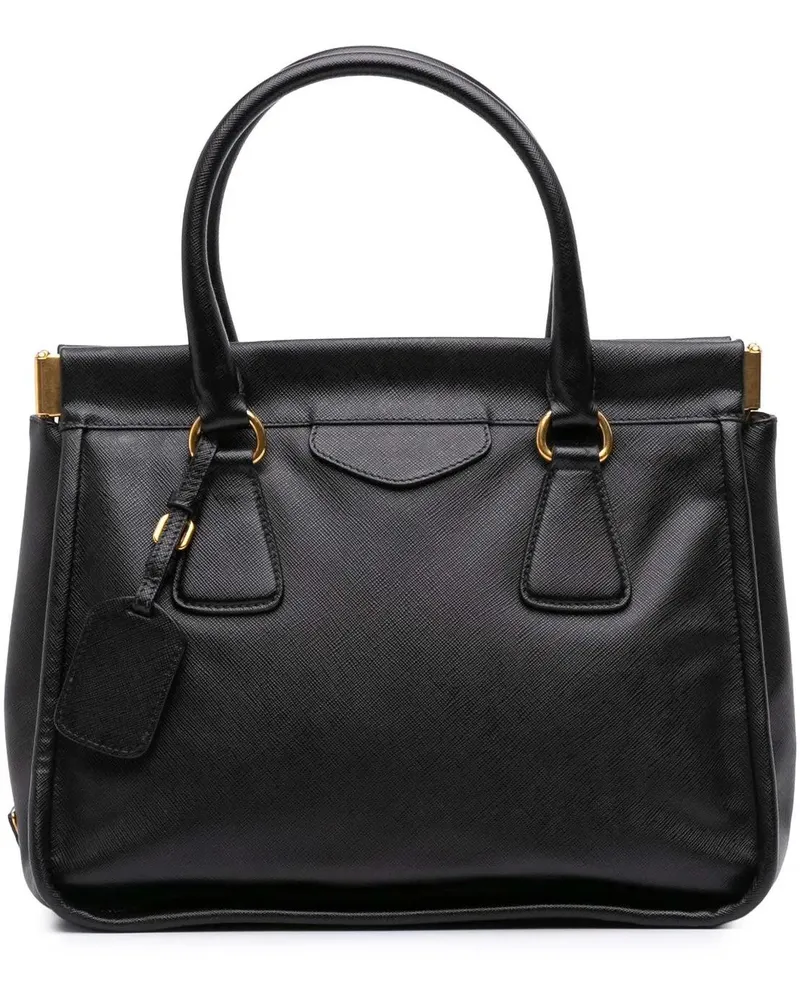 Prada Shopper Saffiano Lucido Top Handle Frame Tote schwarz Schwarz