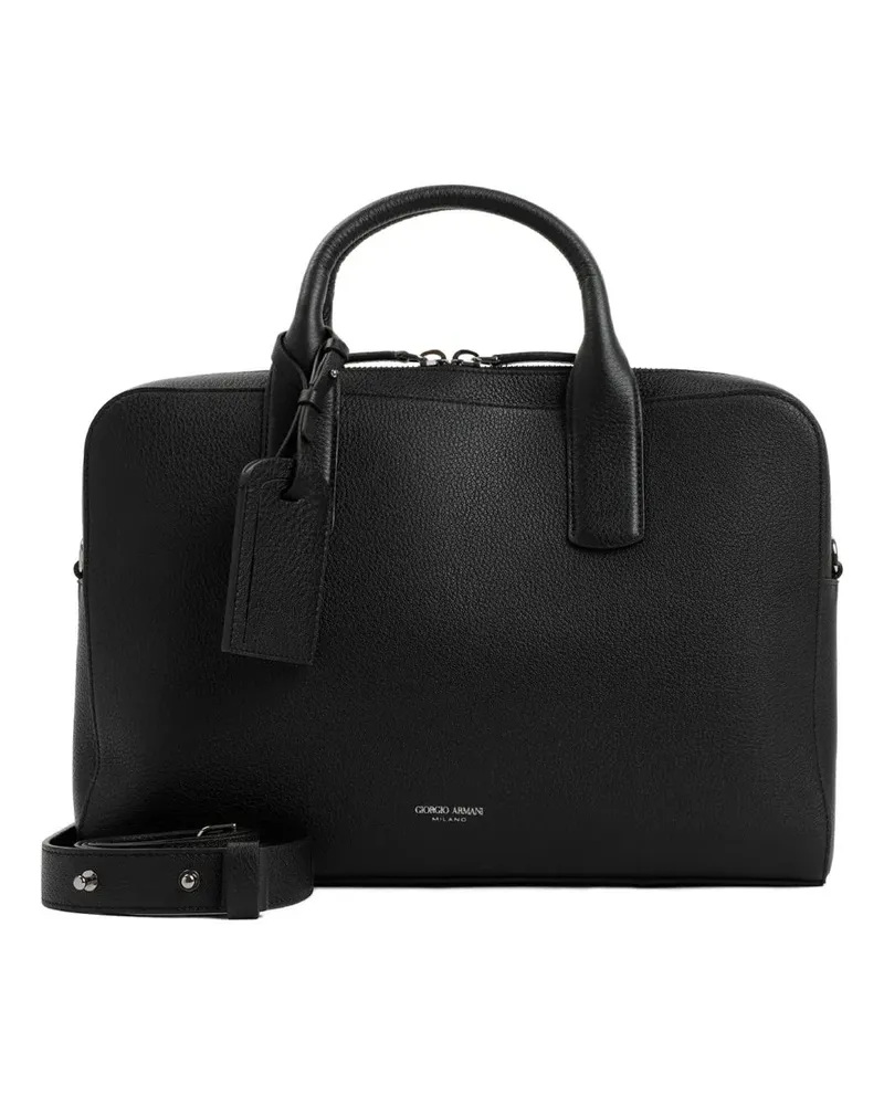 Giorgio Armani Laptoptaschen Black Grained Calf Leather Bag schwarz Schwarz