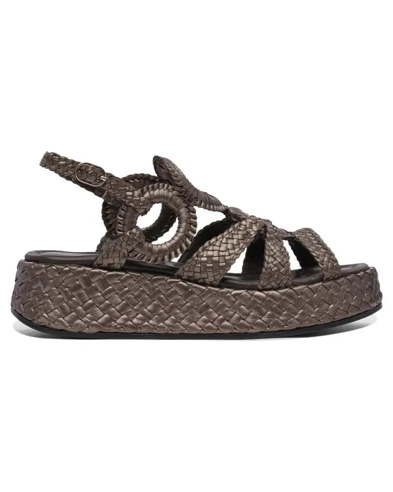 Pons Quintana Sandalen Brown Woven Platform Sandals With Circular Accent braun Braun