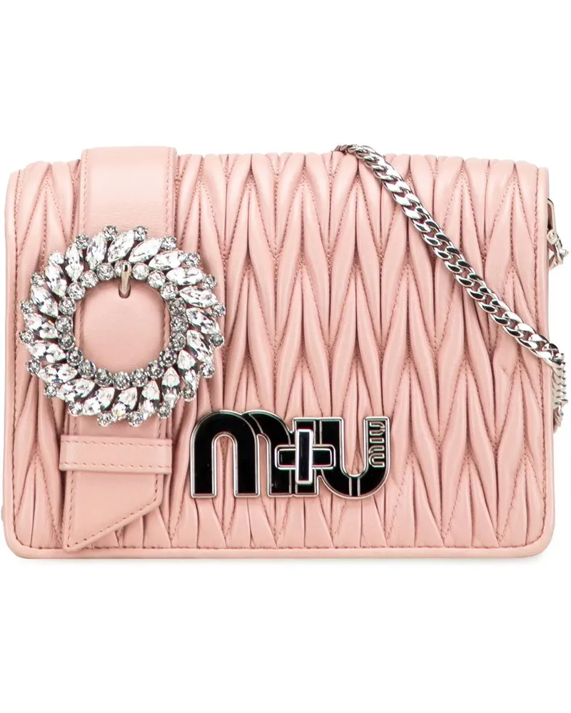 Miu Miu Hobo Bags Matelasse Nappa Crystal Chain Buckle Crossbody rosa Gold